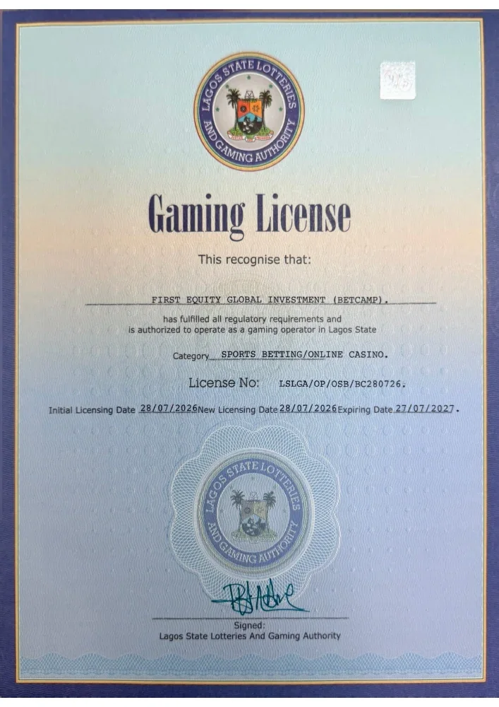 Betcamp — Lagos State gaming licence, original certificate